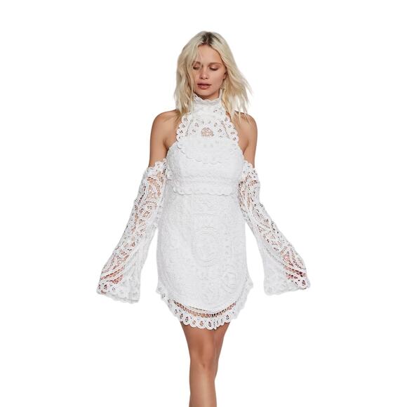 Free People Dresses & Skirts - Free People Olympia Lace Bodycon Mini Dress White Bell Sleeves